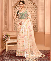 Ivory Meenakari Organza Saree with Geometric Print